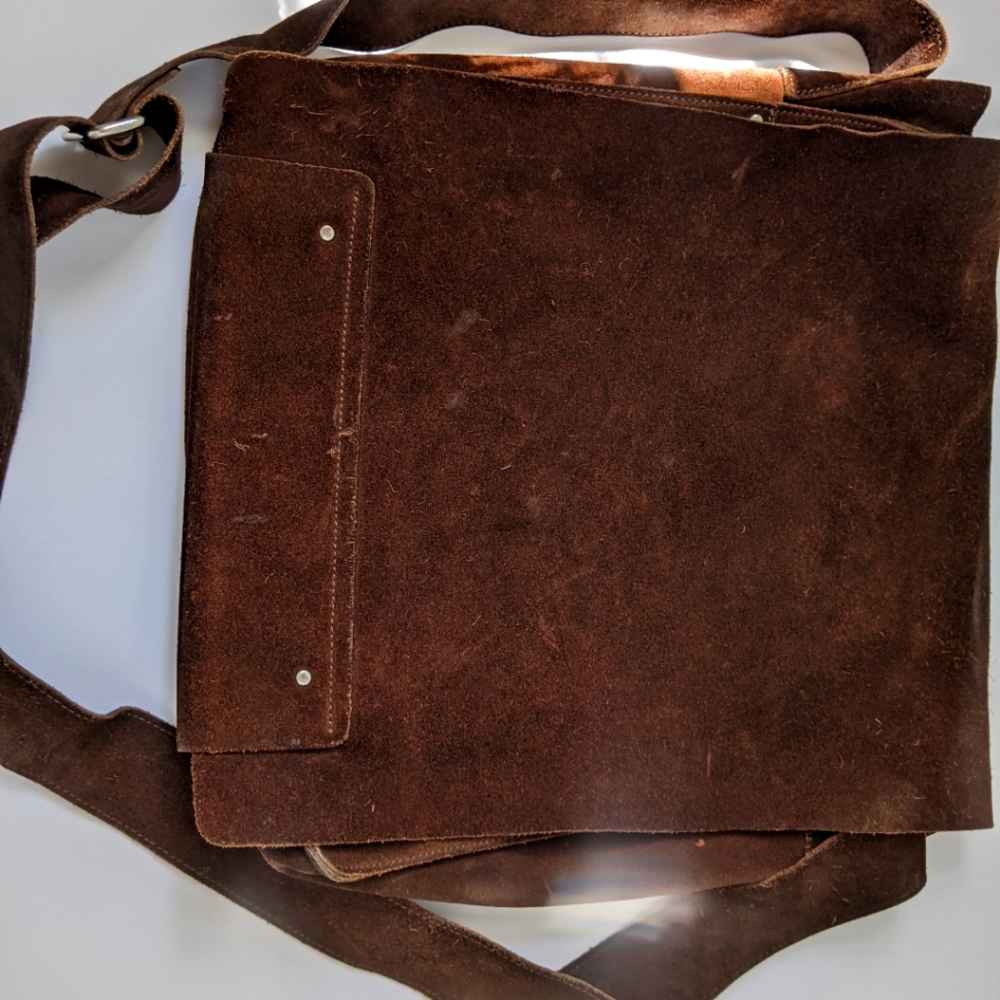 Suede chocolate leather messenger bag